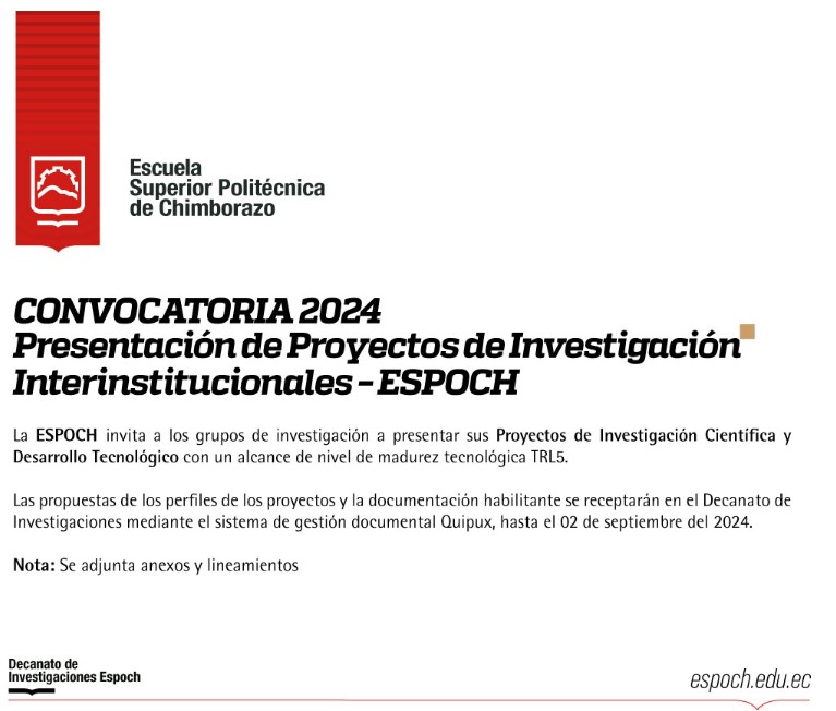 CALL FOR PROPOSALS 2024 SUBMISSION OF INTERINSTITUTIONAL RESEARCH PROJECTS 2024